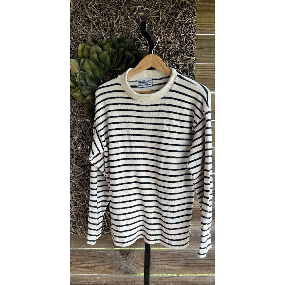 Whalerknits striped crewneck sweater Fisherman Pullover MADE USA Vintage Small